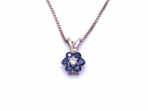 9ct Sapphire & Diamond Pendant & Chain