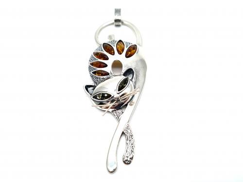 925 Amber Large Cat Pendant