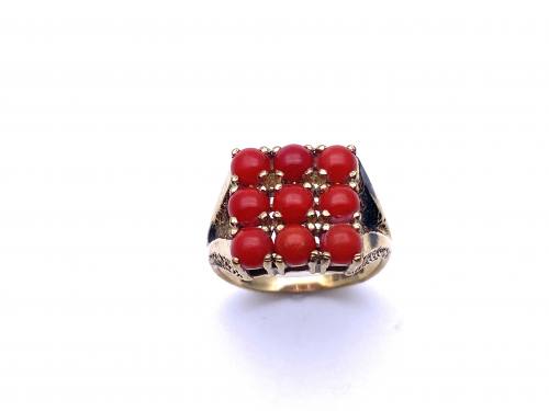 9ct Yellow Gold Coral Cluster Ring