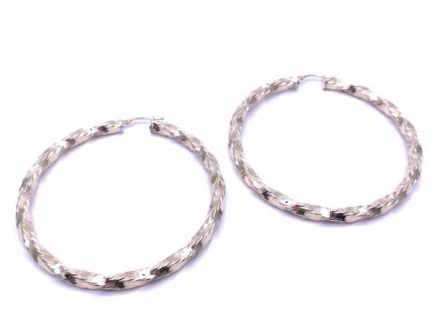 9ct Yellow Gold Twisted Hoop Earrings 60mm