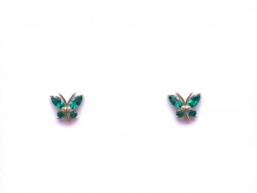 9ct Yellow Gold Green CZ Butterfly Stud Earrings