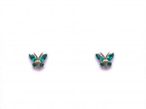 9ct Yellow Gold Emerald Butterfly Stud Earrings