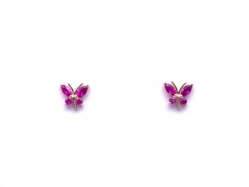 9ct Yellow Gold Ruby Butterfly Stud Earrings