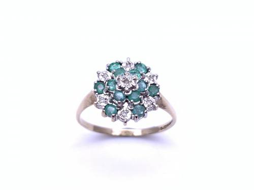 9ct Emerald & Diamond Cluster Ring