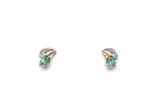 9ct Yellow Gold Emerald & Diamond Stud Earrings