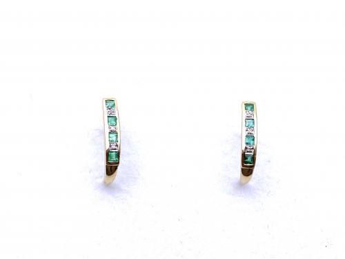 9ct Yellow Gold Emerald & Diamond Stud Earrings