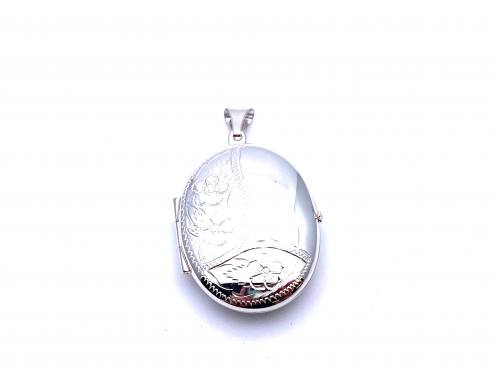 Silver Half Engraved Oval Locket