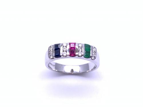 14ct Sapphire, Ruby, Emerald & CZ Ring