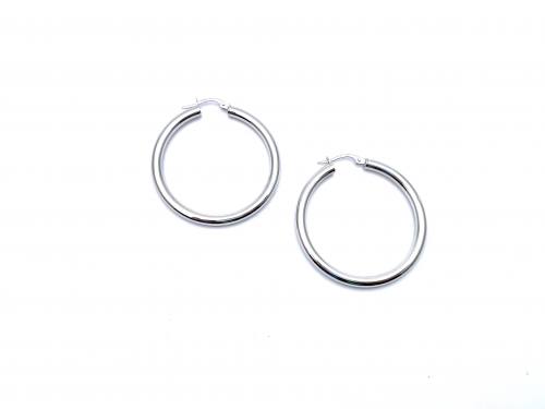 9ct White Gold Plain Hoop Earrings 30mm