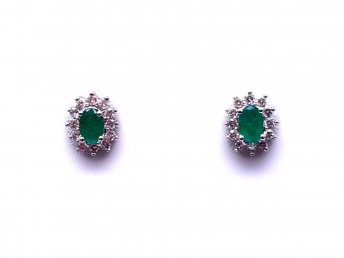 14ct Emerald & Diamond Cluster Earrings