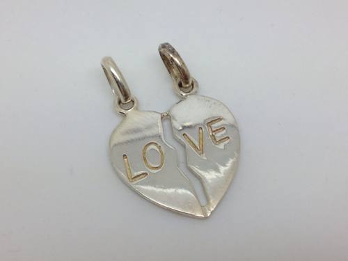 Silver Split Love Heart Charm