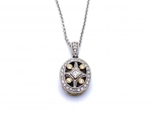 18ct 2 Colour Diamond Pendant & Chain