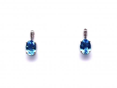 9ct White Gold Blue Topaz & Diamond Earrings