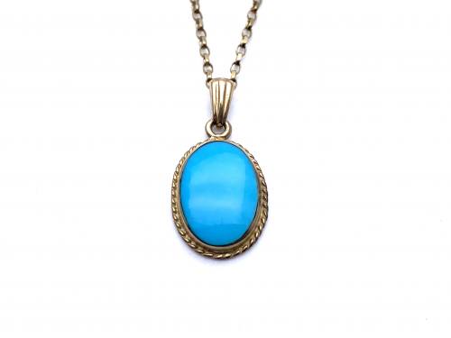 9ct Gold Turquoise Pendant & Chain