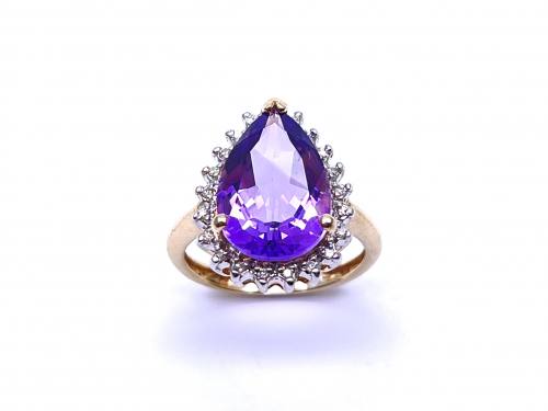 9ct Amethyst & Diamond Halo Ring