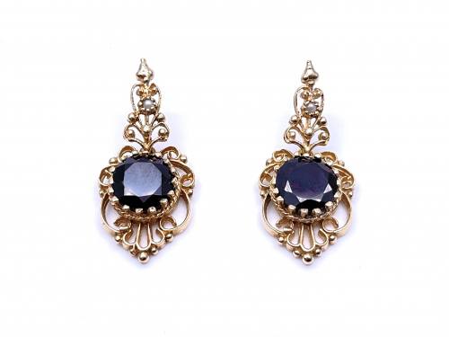 9ct Garnet & Seed Pearl Drop Earrings