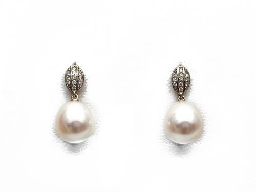 9ct Yellow Gold Pearl & Diamond Earrings 0.08ct