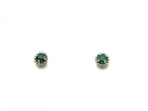 Silver Emerald Stud Earrings 3mm