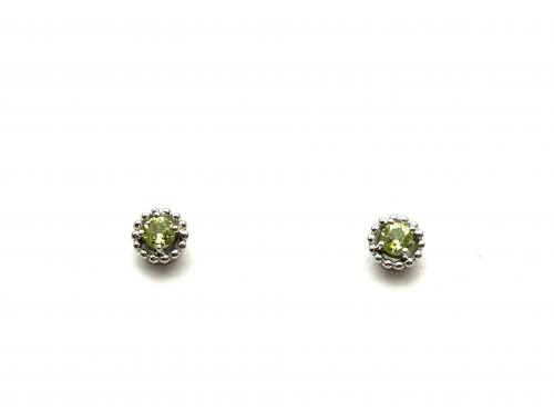 Silver Peridot Stud Earrings 3mm