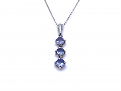 9ct Tanzanite 3 Stone Pendant & Chain