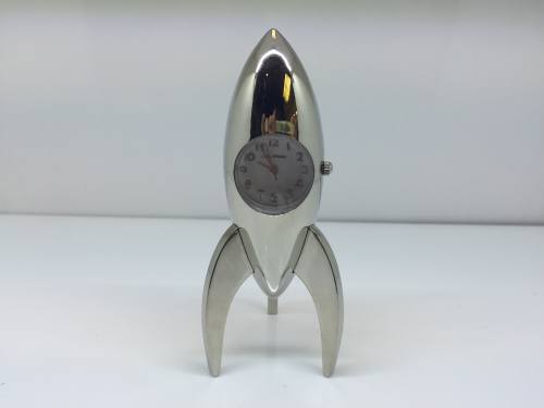 Miniature Clock - Silver Coloured Rocket