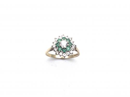 9ct Emerald & CZ Cluster Ring