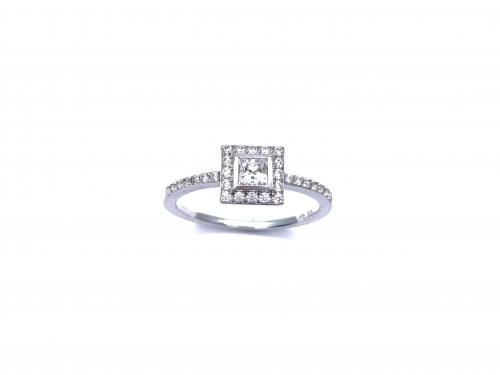 Silver Princess Cut CZ Cluster Ring