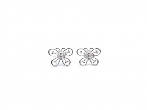 Silver Filigree Butterfly Stud Earrings