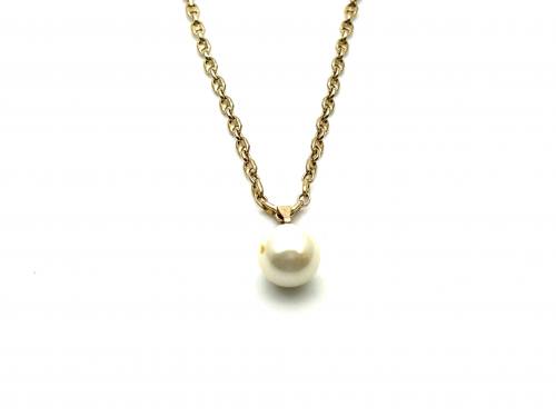 9ct Simulated Pearl Pendant & Chain
