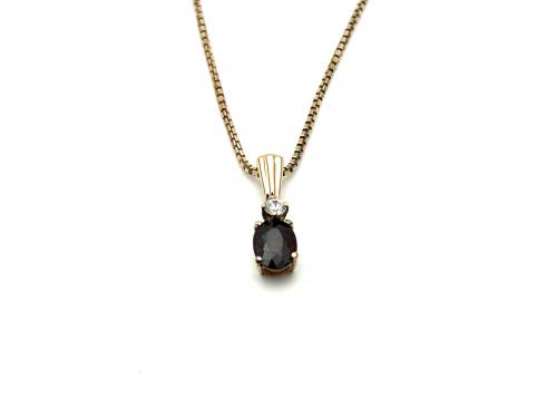 9ct Garnet & CZ Pendant & Chain