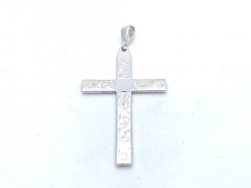 Silver Flat Filagree Pattern Cross Pendant