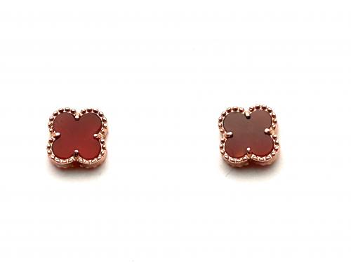 Silver Red Clover Earrings