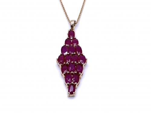 9ct Ruby Cluster Pendant & Chain