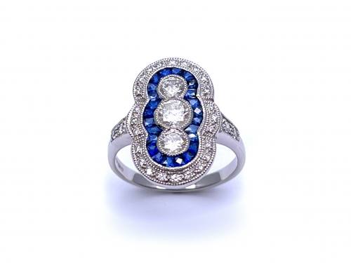 18ct White Gold Sapphire and Diamond Ring 0.73ct