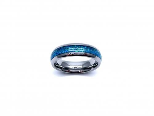 Tungsten Cabide & Crushed Created Opal Ring
