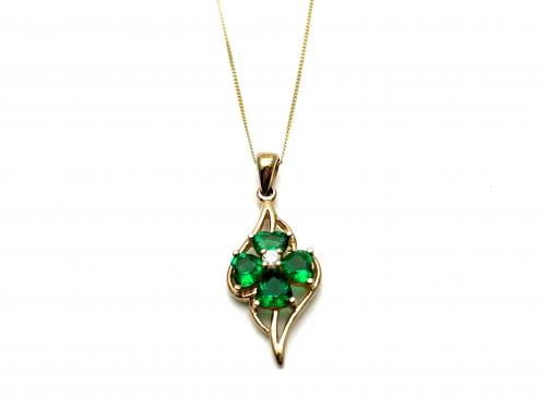 9ct CZ 4 Leaf Clover Pendant & Chain