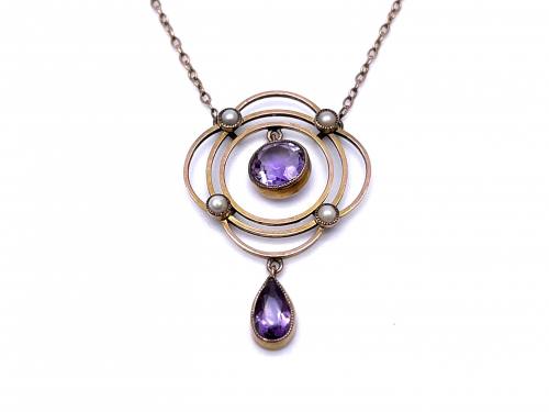 An Old Amethyst & Pearl Necklet 16 inch