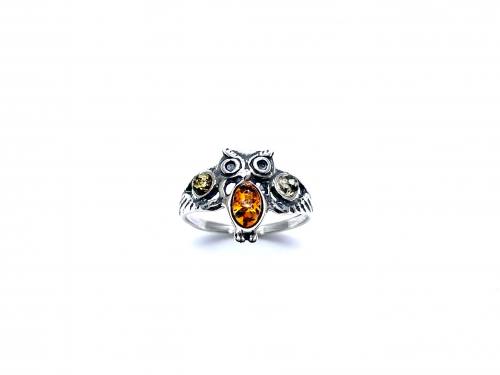 Silver Multi Amber Owl Ring