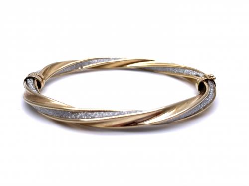 9ct Yellow Gold Twisted Glitter Hinged Bangle