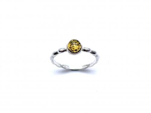 Silver Green Amber Solitaire Ring