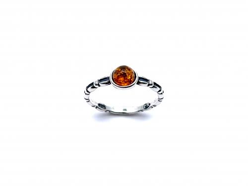 Silver Amber Solitaire Ring