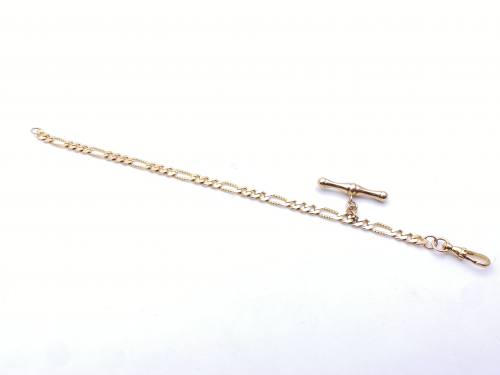 9ct Yellow Gold Figaro Bracelet & T Bar