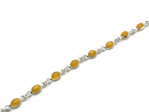 Silver Milky Amber Bracelet 6 3/4 Inches