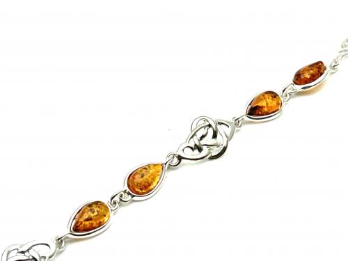 Silver Celtic Cognac Amber Bracelet 7 1/4 Inch