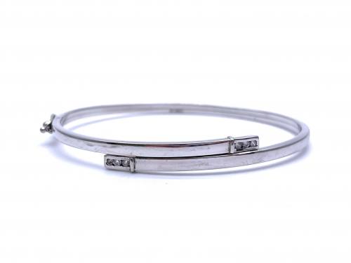 9ct White Gold CZ Bangle