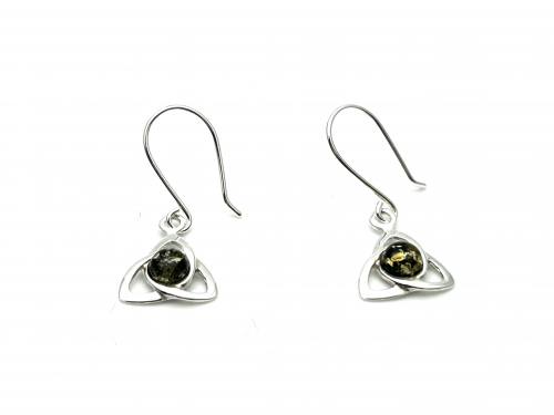 Silver Green Amber Celtic Drop Earrings