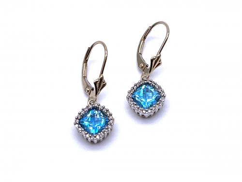 9ct Blue Topaz & Diamond Drop Earrings
