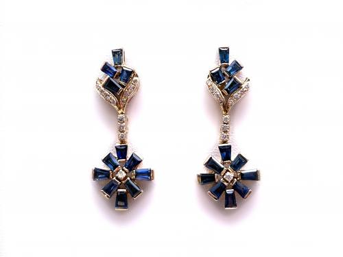 14ct Sapphire & Diamond Drop Earrings