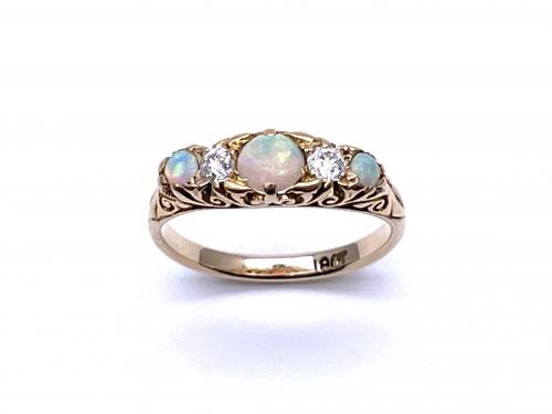 An Old Opal & Diamond 5 Stone Ring