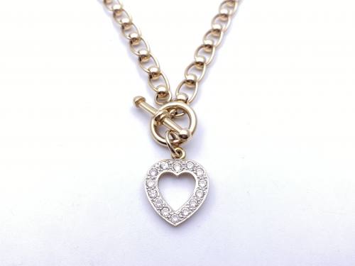 9ct Rollerball CZ Heart Necklet 16 inch